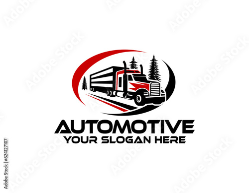 Circle trucking company logo. Bold badge emblem logo concept. Ready made logo template set vector isolated