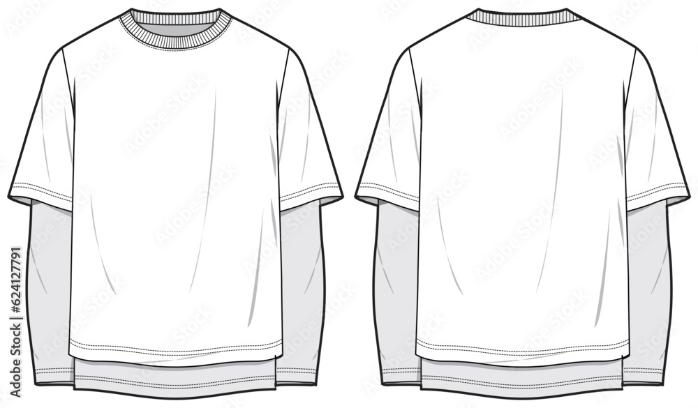 Mens Fashion Flat Sketch V8 Classic T-Shirt Sketch Template with