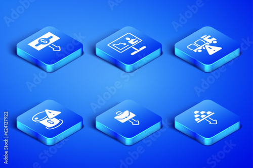 Set Gold bars, Dollar rate decrease, Briefcase, Drop in crude oil price, Global economic crisis news and Stop delivery cargo truck icon. Vector