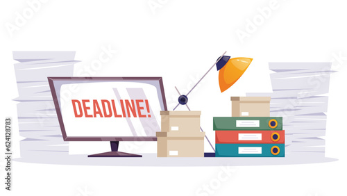 Paper file stack desk box office pile document concept. Vector graphic design illustration 