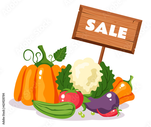 Shop grocery vegetable food sale market concept. Vector graphic design illustration 