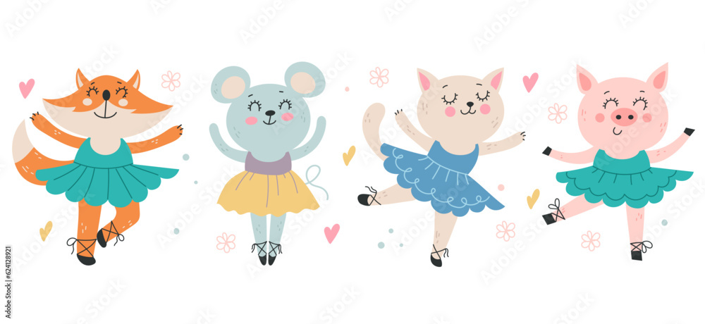 Cute ballet animal dance isolated set. Vector graphic design illustration
Cute ballet animal dance isolated set. Vector graphic design illustration