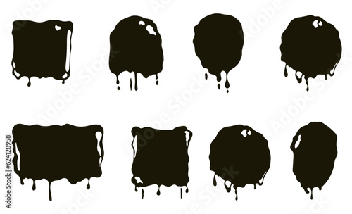 Drip black paint melt ink oil liquid isolated set. Vector graphic design illustration