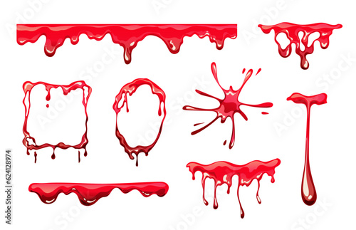 Blood drip horror frame drop isolated set. Vector graphic design illustration