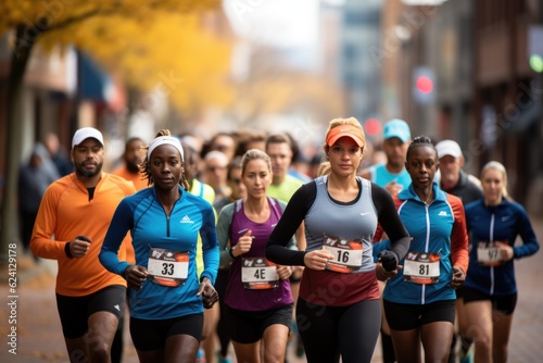 A group of people running in a marathon. Generative AI.