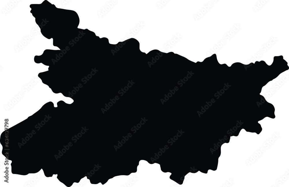 Silhouette map of Bihar India with transparent background.