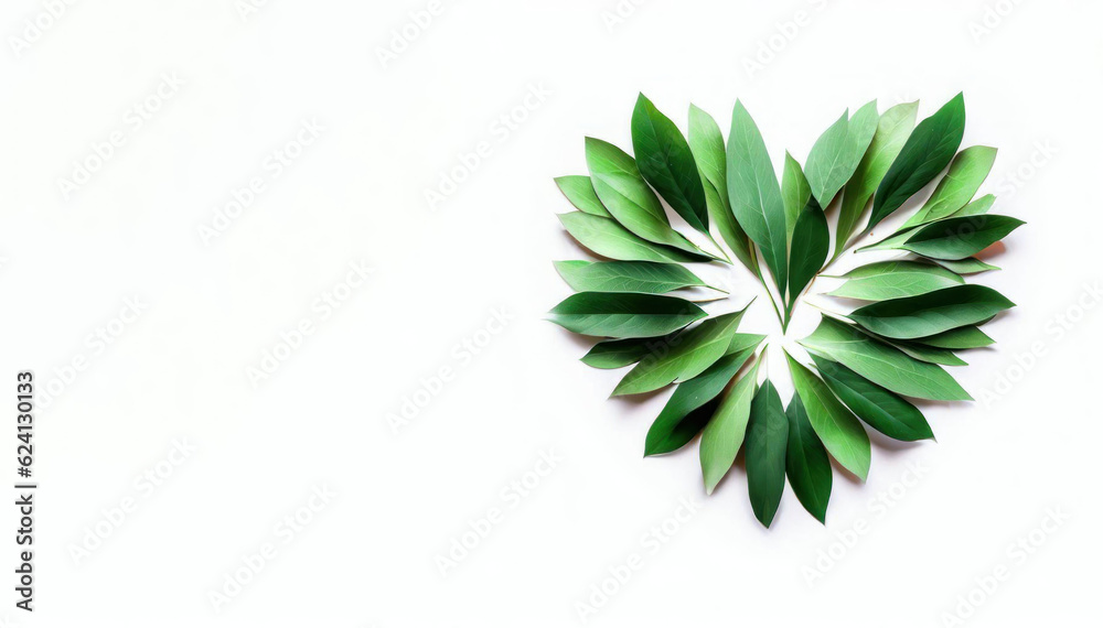 Serene Leaf Heart on White Background, Generative AI