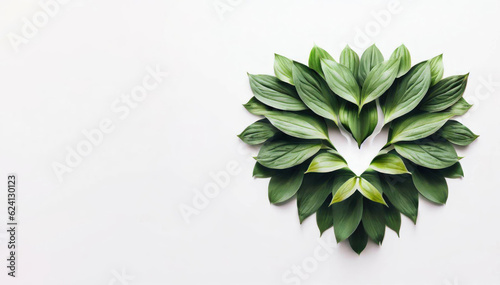 Love's Green Embrace: Heart-shaped Leaves on White Background, Generative AI