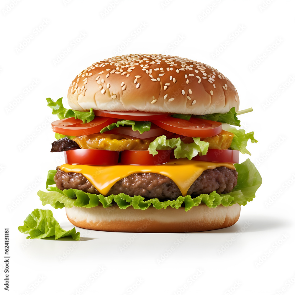 A mouth-watering hamburger with a perfectly grilled patty, Generative AI A mouth-watering hamburger with a perfectly grilled patty, Generative AI