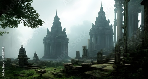 ruins of a buddhist temple, temple in ruines, forest, cinematic epic + rule of thirds octane render, Generative AI, Generative, AI