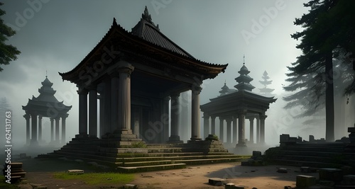 ruins of a buddhist temple  temple in ruines  forest  cinematic epic   rule of thirds octane render  Generative AI  Generative  AI