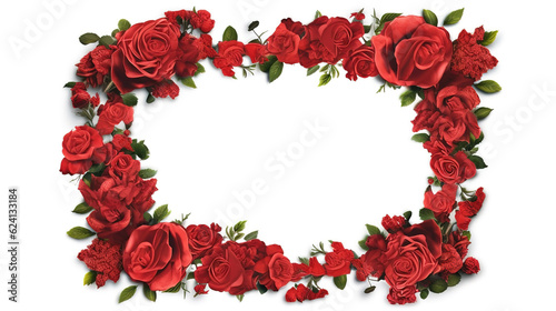 Frame made of red roses isolated. Generative Ai