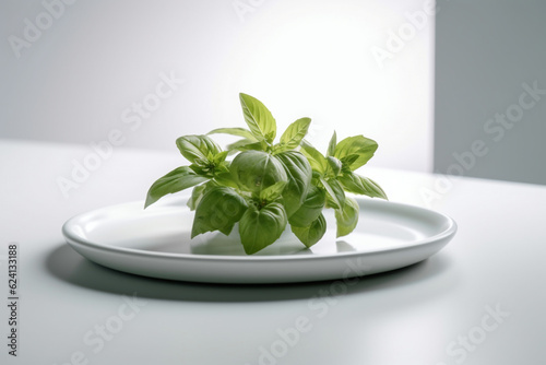 basil in a white bowl