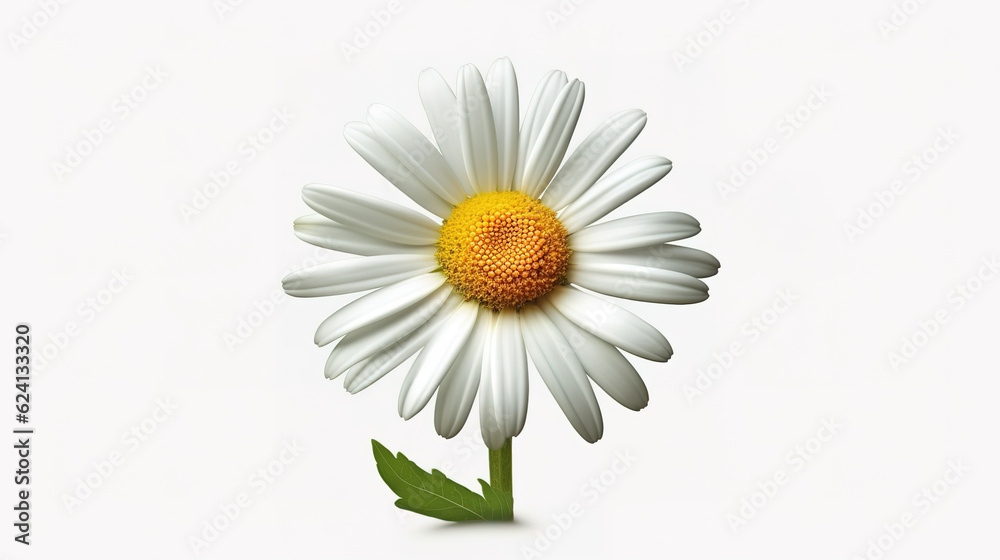 Fototapeta premium Chamomiles with leaf on white. Generative Ai