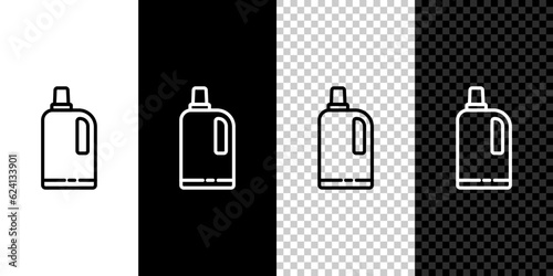 Set line Fabric softener icon isolated on black and white background. Liquid laundry detergent, conditioner, cleaning agent, bleach. Vector Illustration