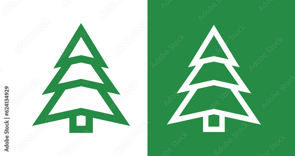 Christmas tree or tree icons set. The pictogram is a stylized silhouette of a Christmas tree, a symbol of the New Year and Christmas. Abstract image of a tree, Christmas tree or forest. Christmas tree or tree icons set. The pictogram is a stylized silhouette of a Christmas tree, a symbol of the New Year and Christmas. Abstract image of a tree, Christmas tree or forest.