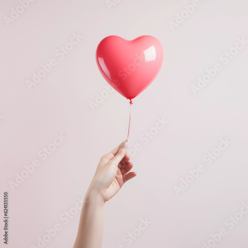 Obraz na płótnie Woman hand holding red heart balloon, Happiness moment, Health care, donate and family insurance concept, World heart day, world health day, Hope, Gratitude, Kindness, Valentine's Day. Generative AI. w salonie