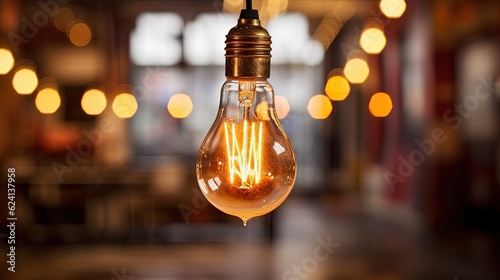 Decorative vintage light bulb with blurred background. Created with Generative Ai technology.