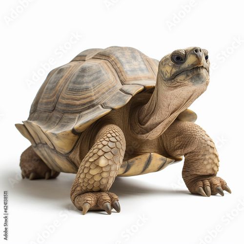 Elephant tortoise, very large tortoise isolated on white close-up, generative ai