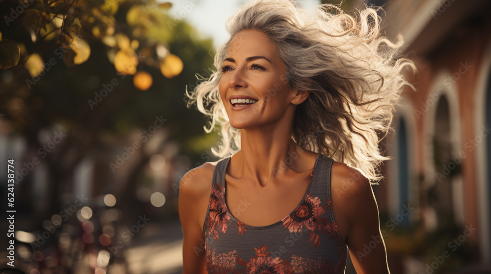 Senior woman, exercise and outdoor for a run, workout and training on road with trees for fitness. Elderly female person happy about cardio for health and wellness while walking or running in summer Senior woman, exercise and outdoor for a run, workout and training on road with trees for fitness. Elderly female person happy about cardio for health and wellness while walking or running in summer