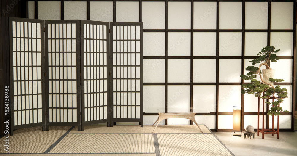Interior, Empty room and tatami mat floor room japanese style. Interior, Empty room and tatami mat floor room japanese style.