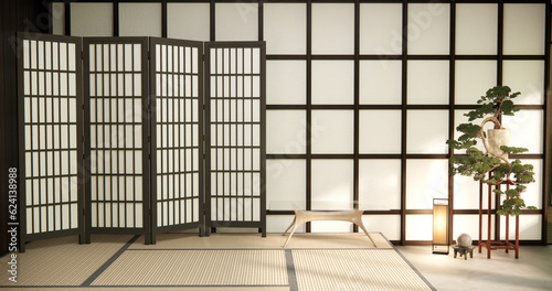 Canvas Print Interior, Empty room and tatami mat floor room japanese style.