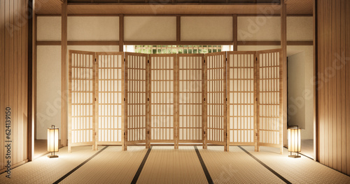 Interior, Empty room and tatami mat floor room japanese style.