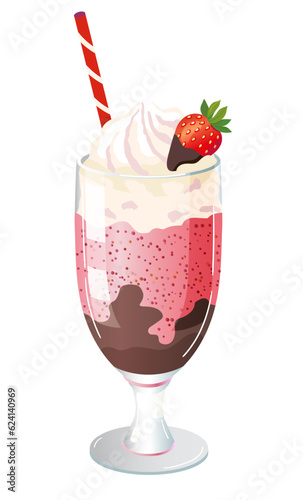 Milkshakes with strawberry or cherry, chocolate, cream