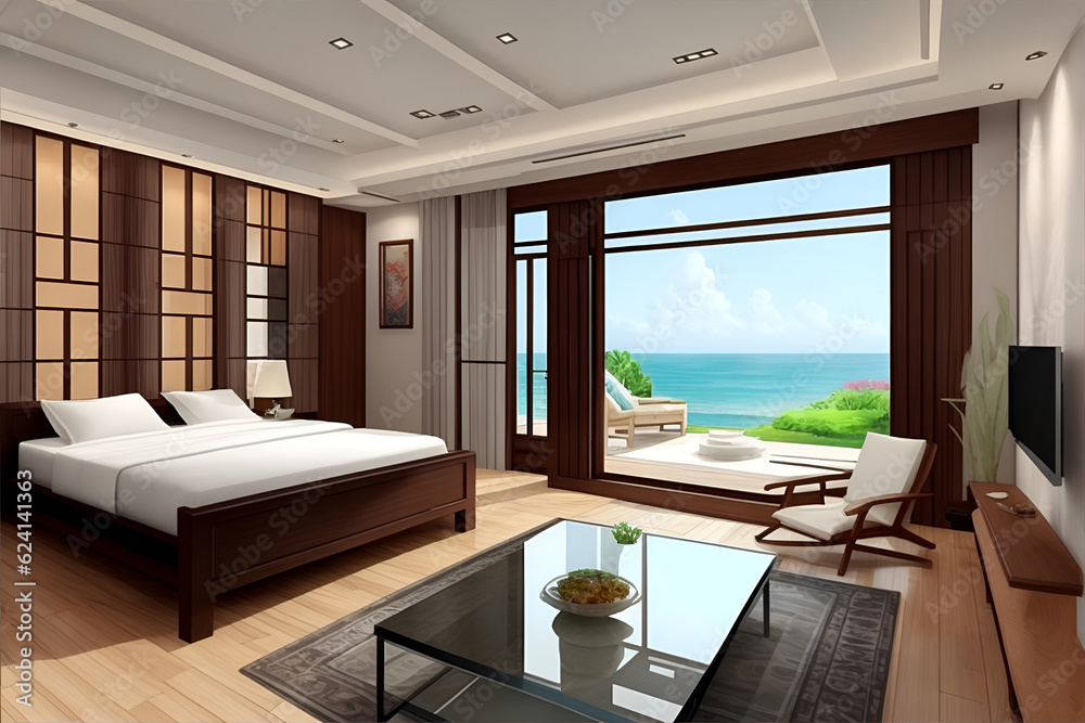 Fototapeta premium Modern interior visualisation. AI generated illustration