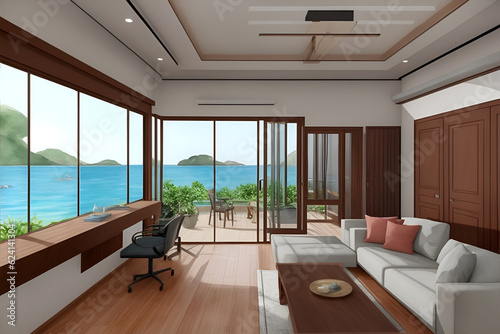 Modern interior visualisation. AI generated illustration