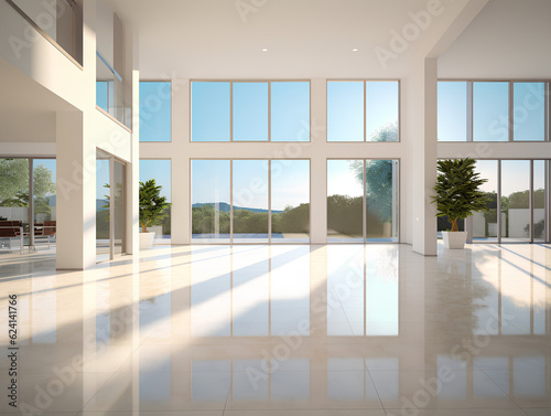 spacious modern villa with large windows, AI Generation