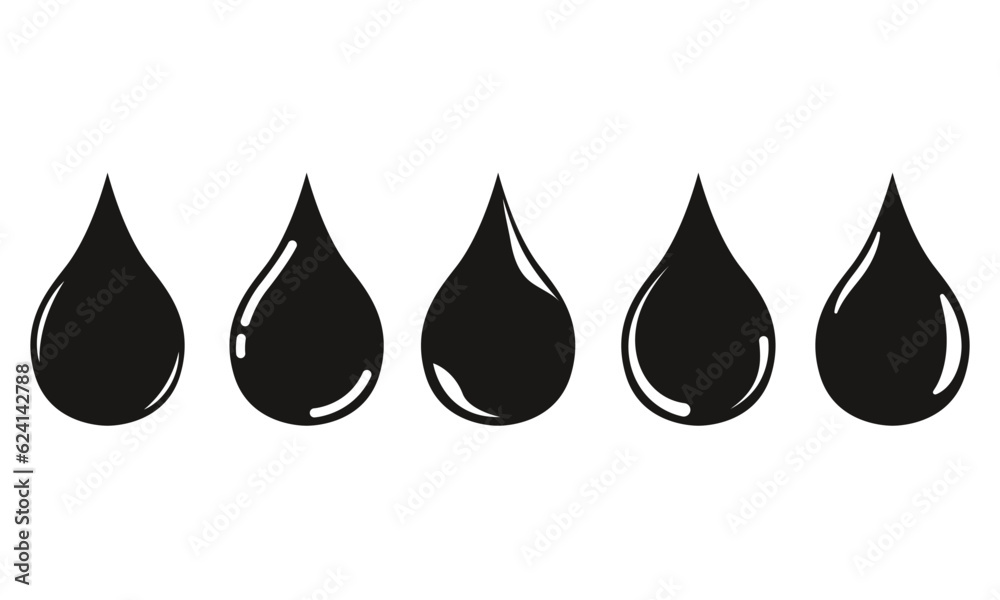 Water drop icon set. Silhouette black. Water drop icon set. Silhouette black.