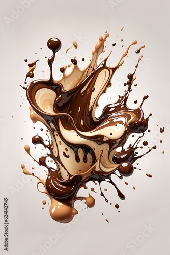 Milk and chocolate splashes smooth abstract shapes with clipping path. Built with Generative AI Tools