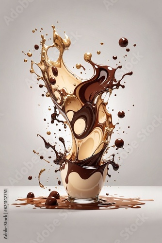 Milk and chocolate splashes smooth abstract shapes with clipping path. Built with Generative AI Tools