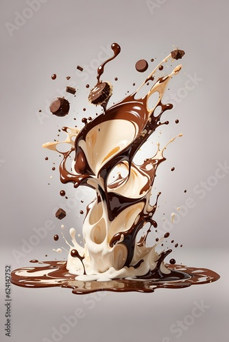 Milk and chocolate splashes smooth abstract shapes with clipping path. Built with Generative AI Tools
