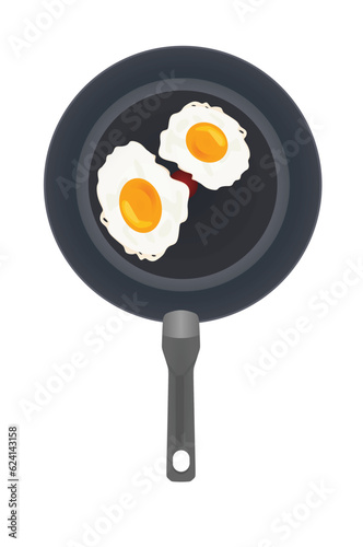 Two fried eggs in frying pan. vector