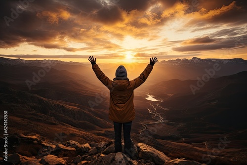 a man standing on a mountain at sunset © Media Srock
