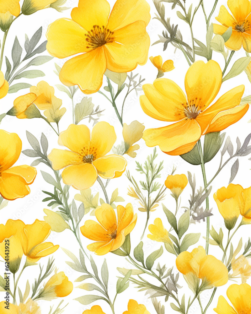 Yellow flowers watercolor seamless patterns Yellow flowers watercolor seamless patterns
