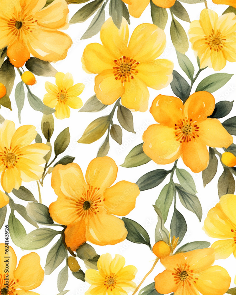 Yellow flowers watercolor seamless patterns Yellow flowers watercolor seamless patterns