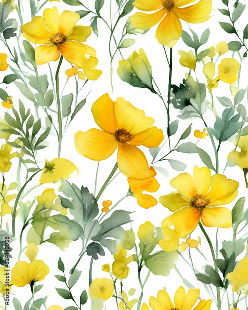 Yellow flowers watercolor seamless patterns Yellow flowers watercolor seamless patterns