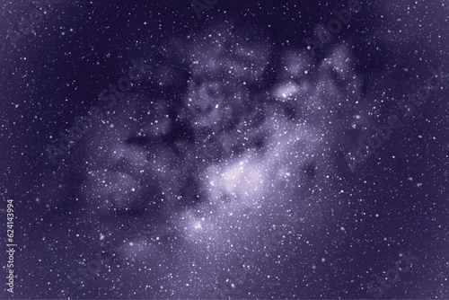 Night starry sky and Milky Way. Monochrome cold blue space background