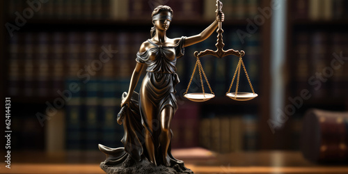 Themis statue, symbol of law and justice, holding scales and blindfolded, representing balance and impartiality. It symbolizes the legal system, ethics, and civil rights