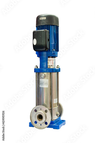 High pressure vertical multistage stainless steel centrifugal pump include motor for plumbing industrial or other application use isolated with clipping path