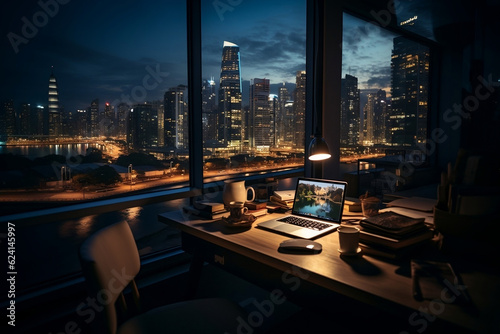 workspace in the night city