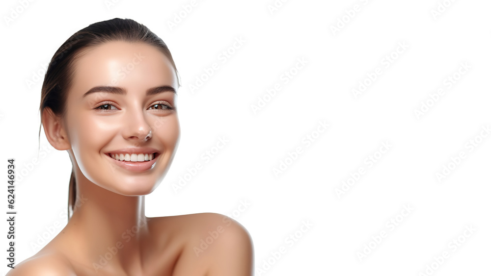 Beautiful young woman with clean perfect skin. Portrait of beauty model with natural nude make up. Spa, skincare and wellness. Close up, white background, copy space. Beautiful young woman with clean perfect skin. Portrait of beauty model with natural nude make up. Spa, skincare and wellness. Close up, white background, copy space.
