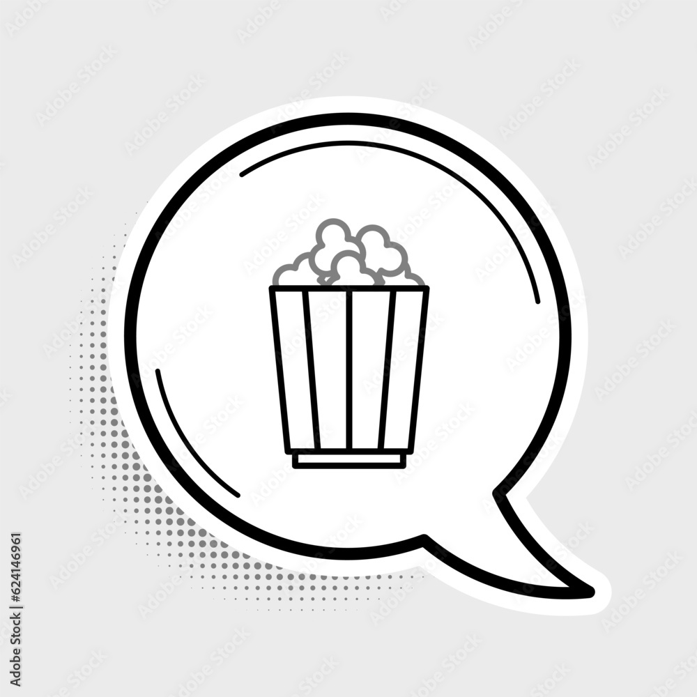 Line Popcorn in cardboard box icon isolated on grey background. Popcorn bucket box. Colorful outline concept. Vector Line Popcorn in cardboard box icon isolated on grey background. Popcorn bucket box. Colorful outline concept. Vector