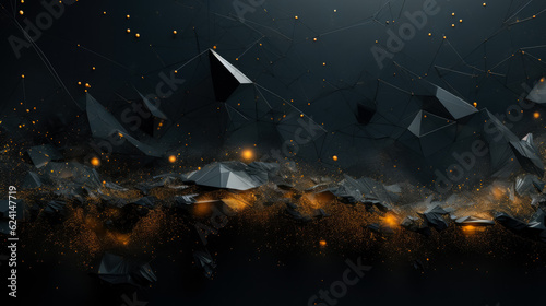 Abstract background with charcoal grey and gold particles 