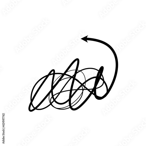 messy clew symbols connected between them line  consept of transition from complicated to simple. Vector illustration 