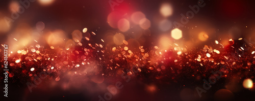 Abstract background with crimson red and gold particles 