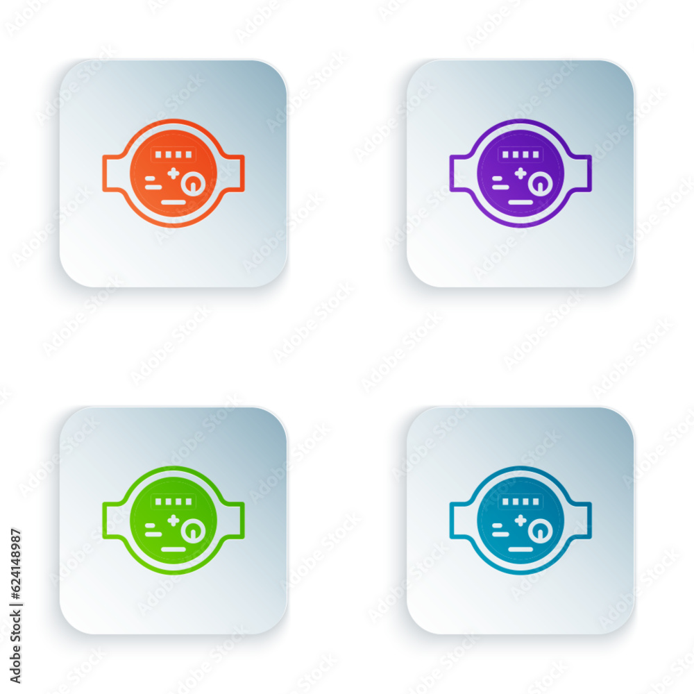 Color Water meter icon isolated on white background. Set colorful icons in square buttons. Vector Color Water meter icon isolated on white background. Set colorful icons in square buttons. Vector